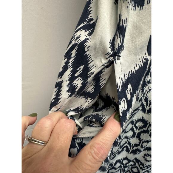 Brochu Walker Navy Ikat Print Cotton Midi Dress Large Sleeveless Ruffle Strap - Picture 4 of 12